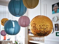 Paper lantern lampshades on pendant lights 