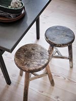 High view wooden stools 