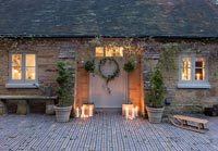 Country cottage decorated for Christmas 