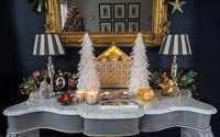 Console table decorated for Christmas 