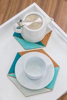Hexagonal coasters with geometric patterns