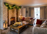 Country living room decorated for Christmas 