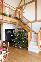 Country staircase decorated for Christmas 