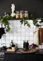Modern kitchen decorated for Christmas 