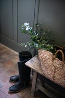 wooden bench and wellington boots 