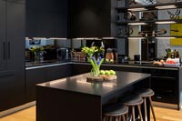 Modern black open plan kitchen