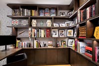 Modern home office with large bookcase