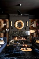 Black and gold modern eclectic living room 