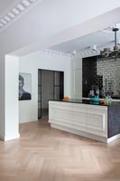Large modern kitchen with period details - parquet floor and original cornicing 