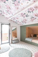 Floral ceiling panels in contemporary childrens bedroom 