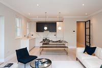 Modern monochrome open plan living space 
