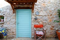 Blue painted wooden door exterior 