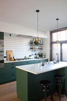 Green and white modern kitchen 