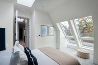 Modern bedroom with pitched roof windows