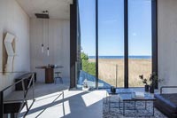 Contemporary living room with coastal views