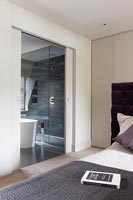 View from bedroom to modern en-suite bathroom 