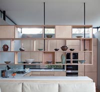 Modern kitchen with floating shelves 