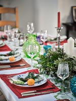 Dining table decorated for Christmas 