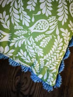 Green, white and blue patterned cushion - detail  