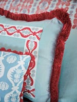 Blue and red patterned cushions detail