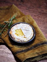 Detail of Camembert cheese with sprig of rosemary 