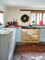 Country kitchen with a Christmas wreath