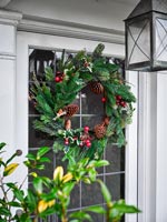 Country house door with Christmas wreath