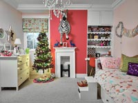 Colourful modern childrens bedroom decorated for Christmas 