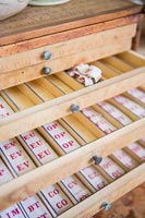 Vintage printing letters in drawers