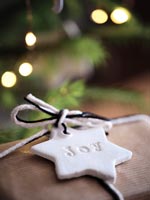 Ceramic star embossed with joy - gift tag 