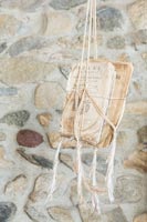 Pages of an old book hanging in macrame 