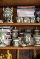 Collection of green and white Wedgewood pottery items 