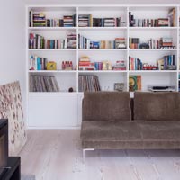 Large built-in shelf unit in modern living room 