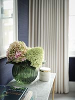 Cut hydrangea flowers in vase 