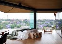 Contemporary bedroom with scenic views