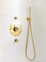 Detail of gold shower attachment and taps 