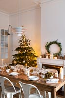 Dining table laid for Christmas dinner 