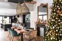 Modern kitchen-diner decorated for Christmas 