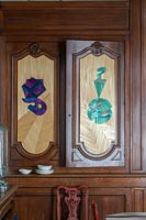 Colourful wooden inlaid cupboard doors 