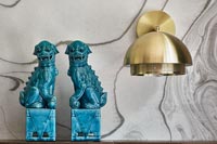 Pair of blue ceramic oriental ornaments 
