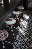 Cowhide covered barstools in modern kitchen 