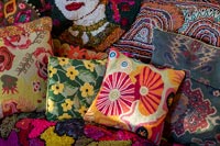 Bright colourful cushions and fabrics 