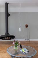 Modern living room - with suspended wood burning stove 