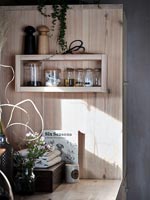 Small shelf in wooden kitchen 