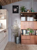 Vintage unit in modern wooden kitchen 