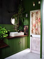 Green and black painted country bathroom 