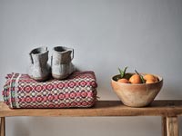 Cosy slipper boots on blanket next to bowl of fruit 