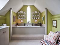 Bathroom with green painted walls 