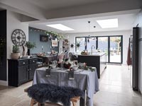 Large kitchen-diner decorated for Christmas 