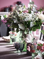 Flower arrangements on dining table 